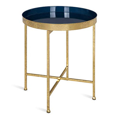 Kate and Laurel Celia Metal Foldable Round Accent Table, 18.25" x 18.25" x 22", Navy Surface and Gold Frame, Modern Minimalist Design and Detachable Magnetic Tabletop - color: Gold/Navy Blue