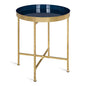 Kate and Laurel Celia Metal Foldable Round Accent Table, 18.25" x 18.25" x 22", Navy Surface and Gold Frame, Modern Minimalist Design and Detachable Magnetic Tabletop - color: Gold/Navy Blue