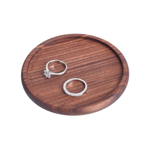 UNICRAFTALE Walnut Wood Round Ring Tray Brown Wood Jewelry Holder Ring Bowl Wooden Jewelry Organizer Storage for Earrings Necklaces Bracelet Watch Holder 3.92"x0.37" - size: 99.5mm Diameter