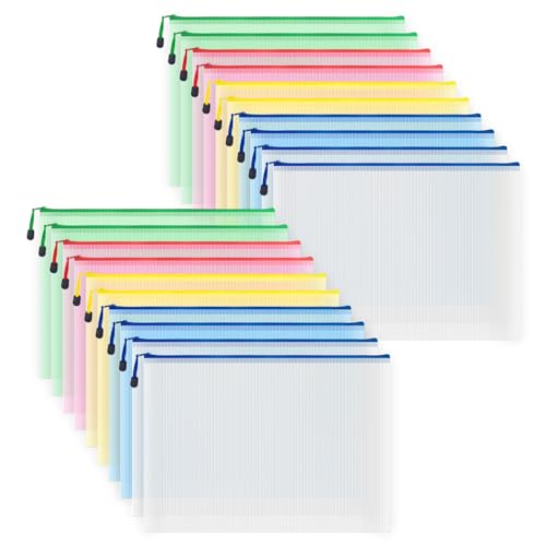 20pcs Mesh Zipper Pouch Bags, Multipurpose Waterproof Organization Storage Bag for Office School Home Travel (A3 Size 16.9''x12'', Multicolored) - color: Multicolored, size: A3 Size 16.9 x 12 inch