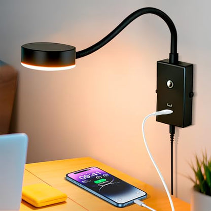 LED Wall Mounted Reading Light for Bed-1pk | Flexible Gooseneck Touch Dimmable Bedside Lamp with USB-A/C Port - size: 1Pack