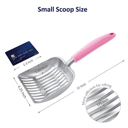WePet Cat Litter Scoop, Aluminum Alloy Sifter, Kitty Metal Scooper, Deep Shovel, Long Handle, Poop Sifting, Kitten Pooper Lifter, Durable, Heavy Duty, for Litter Box - color: FLAT Aluminum \ #10 Pink Handle, size: Small