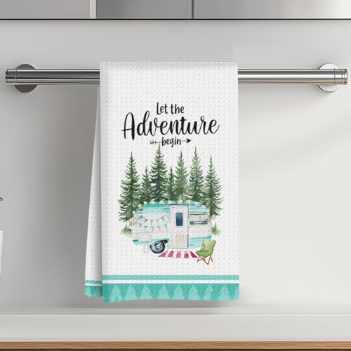 Camping Kitchen Towels 24x14 Inch, Bonfire Forest Rv Decor Waffle Weave Hand Towels for Kitchen, White Absorbent Microfiber Dish Cloth Tea Towel, Novelty Camping Gifts for Women Campers-01 - color: Multicolor 01140