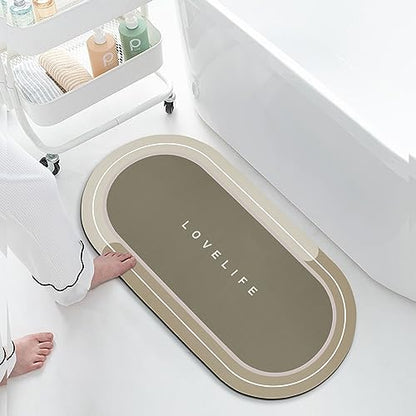 Rubber Bath mats Quick-Drying Non-Slip Bathroom mat Super Absorbent Bath mat Instant Dry Bath mat, Bathroom Rug in Front of The Kitchen Sink, Shower Room, Bathtub, Oval(Beige+16.9x35.4in) - color: Beige, size: 16.9x35.4in