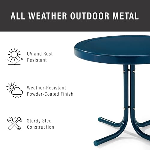 Crosley Furniture Griffith Weather Resistant Retro Metal Outdoor Side Table for Patio, Deck, Porch, Navy - color: Navy