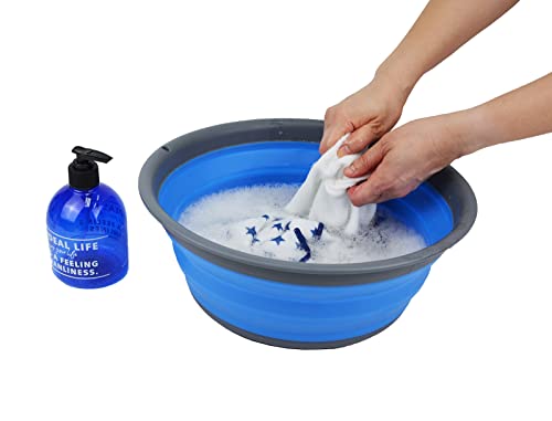 SAMMART 7.5L (1.98 Gallon) Collapsible Tub - Foldable Dish Tub - Portable Washing Basin - Space Saving Plastic Washtub (Grey/Blue) - color: Grey/Blue
