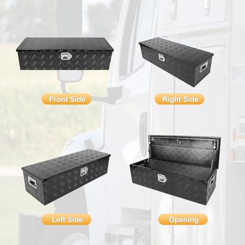 Black 39 Inch Truck Chest Tool box Heavy Duty Aluminum Stripes Plated Pick Up Truck Bed Box Waterproof RV Trailer Toolbox Storage with Side Handle and Lock Keys –39"x13"x10" - color: Black, size: 39"x13"x10"