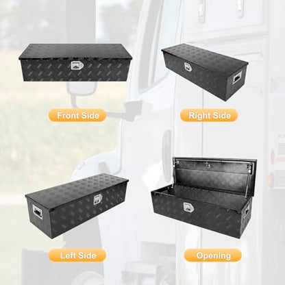 Black 39 Inch Truck Chest Tool box Heavy Duty Aluminum Stripes Plated Pick Up Truck Bed Box Waterproof RV Trailer Toolbox Storage with Side Handle and Lock Keys –39"x13"x10" - color: Black, size: 39"x13"x10"