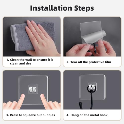 DTmasao 100 Packs Large Hooks for Heavy-Duty Hanging 44Ib(Max) Wall Hangers - No Nails, Self-Adhesive Traceless, Waterproof Rustproof, Bathroom Kitchen Home Use