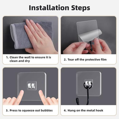 DTmasao 100 Packs Large Hooks for Heavy-Duty Hanging 44Ib(Max) Wall Hangers - No Nails, Self-Adhesive Traceless, Waterproof Rustproof, Bathroom Kitchen Home Use