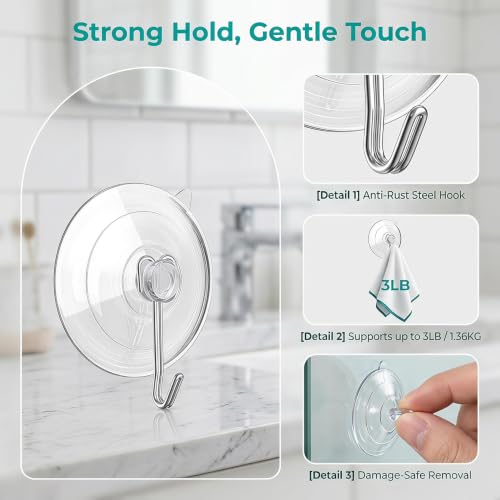 20 Suction Cup Hooks, Reusable Transparent PVC Suction Cups with Metal Hooks, Suitable for bathrooms, Kitchens, and Towel Jackets - color: 20 suction cup hooks transparent