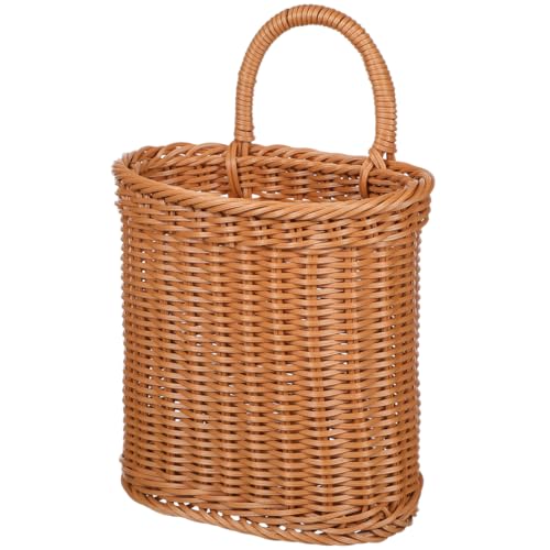 Woven Wall Basket: Plastic Woven Hanging Basket for Storage - Fruit Vegetable Rattan Box Potato Garlic Onion Pantry Storage Organizer for Front Door, Entryway and Farmhouse Home Decor