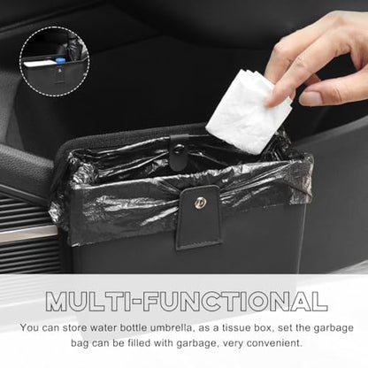 Yourkar Car Trash Can, Foldable Waterproof Leather Car Garbage Organizer Holder, Automotive Mini Dustbin Container with One Roll Trash Bag, Universal Interior Car Accessories (Beige, M) - color: Beige, M