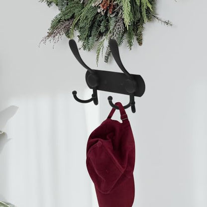 BESTonZON Wall Mounted Utility Hooks 3-Head Heavy Duty Coat and Key Hanger Black Double Line Bathroom Kitchen Bedroom Storage Organization
