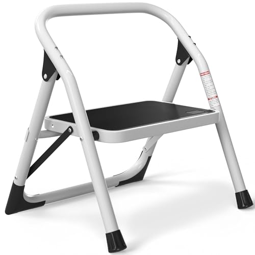 SOLADDER 1-Step Ladder Folding Step Stool with Anti-Slip Sturdy and Wide Pedal Stepladder Multi-Use for Home and Kitchen Space Saving (White) - size: 1 Step