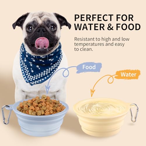 Collapsible Dog Bowls 2-Pack, Portable Travel Dog Bowl with Carabiner, Food-Grade Silicone Pet Bowl for Hiking, Walking(Macaron Blue and Yellow) - color: 12 OZ Macaron Blue and Yellow