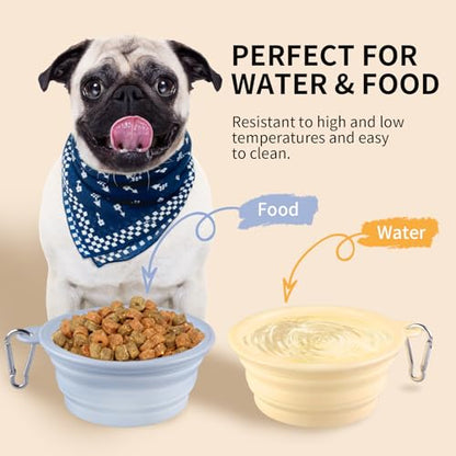 Collapsible Dog Bowls 2-Pack, Portable Travel Dog Bowl with Carabiner, Food-Grade Silicone Pet Bowl for Hiking, Walking(Macaron Blue and Yellow) - color: 12 OZ Macaron Blue and Yellow