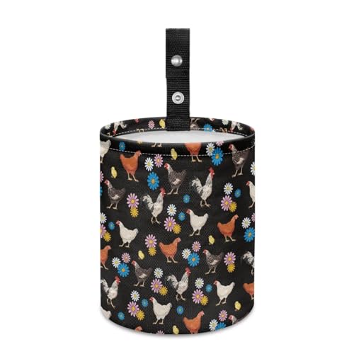 Renewold Car Trash Can Garbage Can with Adjustable Button Straps Hanging Storage Organizer Bag Collapsible Multipurpose Car Trash Bin Bag Automotive Accessories Hippie Daisy Chickens Rooster - color: Hippie Daisy Chickens Rooster