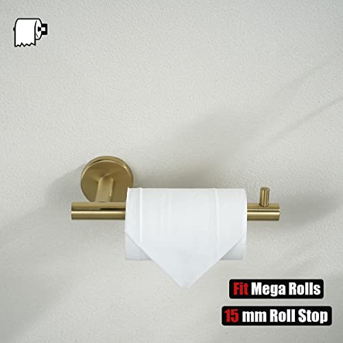 JQK Bathroom Hardware Set, 5-Piece Bath Accessories Set Brass Gold Wall Mount Includes 24 in Towel Bar, 9 in HT Bar, TP Holder, Towel Hook x 2 Brushed Gold, BAS105-BG - color: Gold