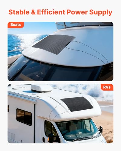 VEVOR Flexible Solar Panel, 100W Semi-Flexible Bendable Monocrystalline Solar Panel, 23% Efficiency Mono Off-Grid Charger with MC4 Output, IP67 Waterproof for Marine RV Car Cabin Curved Surfaces - size: 100W