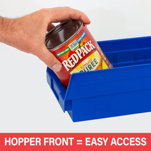 Akro-Mils 30138 Plastic Shelf Bins, Heavy Duty Storage Bins for Garage, Closet, and Drawer Organization, 18" x 6-1/2" x 4", Blue, 12-Pack - color: Blue