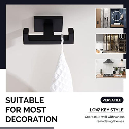 Angle Simple Double Towel Hook Matte Black, SUS304 Stainless Steel Bathroom Towel Holder, Coat Robe Hook Wall Mount - color: Matte Black, size: 1 Pack