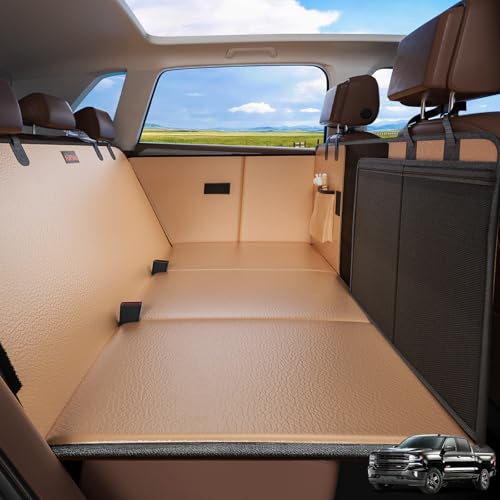 FURTIME XL Back Seat Extender for Dogs, Hard Bottom Dog Car Seat Cover for Truck Back Seat, Upgraded PU Leather Waterproof Anti-Scratch, Large Space Back Seat Cover for Full Size Truck SUV, Brown - color: Brown, size: For Full Size Truck /Full Size Suv
