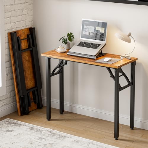 Frylr Small Folding Computer Desk – Portable 35.8 Inch Foldable Laptop Table, Collapsible and Compact for Easy Storage and Fast Setup, Lightweight for Small Spaces, Craft and Study Use, Rustic Brown - color: Rustic Brown, size: 35.8 X 15.7 Inch, style: NO