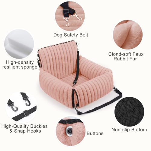 MIXJOY Dog Car Seat for Small/Medium Dogs up to 25 lbs, Multi-Functional Dog Carrier for Car with Detachable Washable Cover, Pet Travel Bed with Clip-On Safety Leash, Pink - color: Pink