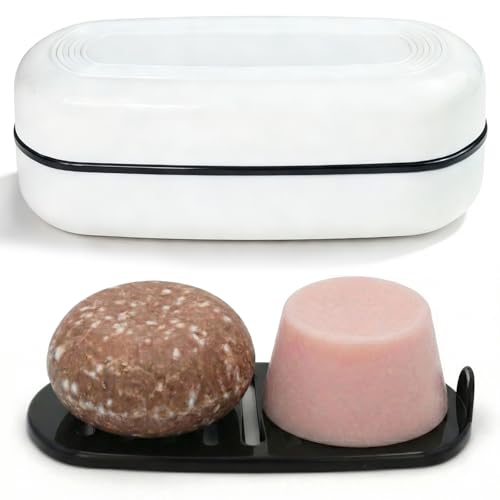 AIMAIAIMAI Shampoo Bar Holder Travel Case for Two Bars – Compatible with Kitsch Solid Shampoo & Conditioner Bars, Large Soap Container for Bathroom or Travel (1 Pack, White Style A-Large) - color: White Style A-large