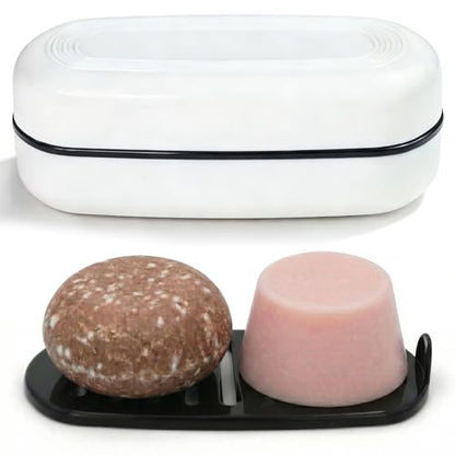 AIMAIAIMAI Shampoo Bar Holder Travel Case for Two Bars – Compatible with Kitsch Solid Shampoo & Conditioner Bars, Large Soap Container for Bathroom or Travel (1 Pack, White Style A-Large) - color: White Style A-large