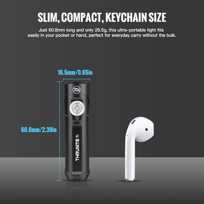ThruNite Ti Keychain Flashlight, USB-C Rechargeable EDC Pocket Light, 650 Lumens with Magnetic Tailcap, 5 Modes, IPX-6 Waterproof Mini Flashlight for Camping, Everyday Carry (Black) - color: Black Cool White