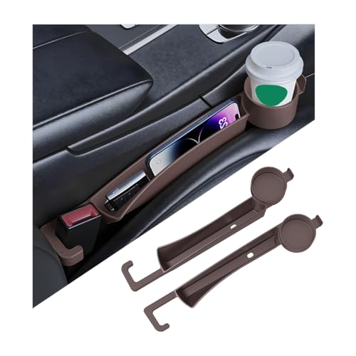 2PCS Car Seat Gap Filler Organizer with Cup Holder, Multifunctional Side Seat Crevice Blocker Plug with Storage Slot, No-Drop Auto Console Side Gap Stopper Organizer, Universal Fit (Brown) - color: Brown