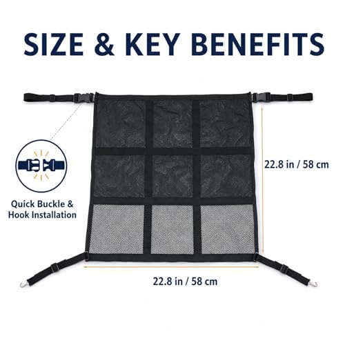 Dog Car Barrier with Zipper Storage Organizer, Car Divider Net for Dogs, 23x23 Inch Dog Car Barrier for SUV, Sedan & Truck, Breathable Car Divider Net, Easy Installation (Black) - size: Small 23"*23"