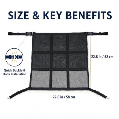 Dog Car Barrier with Zipper Storage Organizer, Car Divider Net for Dogs, 23x23 Inch Dog Car Barrier for SUV, Sedan & Truck, Breathable Car Divider Net, Easy Installation (Black) - size: Small 23"*23"