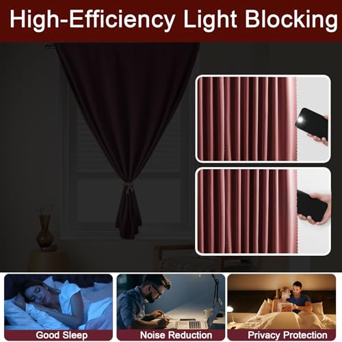 Self Adhesive Curtains - No Drilling, No Rod, Easy to Install Blackout Curtains for Window Blinds,Bedroom(Burgundy 35 * 59in-1P) - color: Burgundy, size: 35"W x 59"L (Pack of 1)
