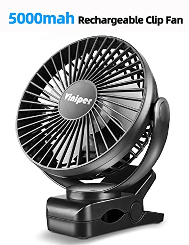 Viniper 6 inch Rechargeable Clip on Fan, 5000mah Battery Desk Fan : 360° Rotation & 3 Speeds Strong Wind Portable Fan, 8-30 Working Hours, Quiet and Powerful (Black) - color: Black, style: 5000mah Clip fan