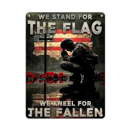 Memorial Day Metal Sign Soldier Veteran Day Decoration America Flag Art Decor We Stand For The Flag We Kneel For The Fallen Metal Plaque for Independence Day 12 * 16in - color: Vintage Metal Sign 01, size: 30X40cm(12*16in)