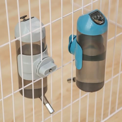 Pet Water Bottle Hanging Dog Water Dispenser Kennel Drinker Kettle Feeder BPA Free Cage Crate Hutch Puppy Cat Rabbit (24oz, Gray) - size: 24oz
