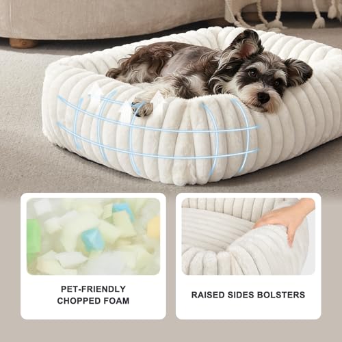 FURTIME Dog Bed Medium Size Dog, Washable Orthopedic Pet Bed with Removable Cover, Rectangle Soft Calming Sleeping Puppy Bed Durable Pet Cuddler with Anti-Slip Bottom, Cream, M Plus (30"x24"x8") - color: Cream, size: M Plus (30"x24"x8")