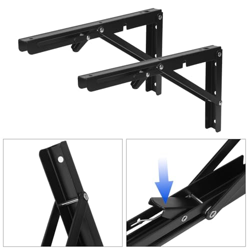 8 Pack 12 Inch Black Folding Shelf Brackets with Screw, Collapsible Shelf Bracket Wall Mounted, Heavy Duty Folding Shelf Brackets for Wood Shelves, Wall-Mounted Tables & More - size: 8 Pack 12 Inch Black
