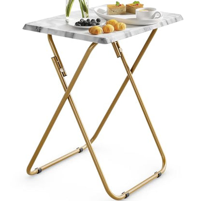 HUANUO Folding TV Tray Table -Stable Tray Table with No Assembly Required, TV Dinner Tray for Eating, Foldable Snack Tables for Bed & Sofa (Marbling) - color: Marble