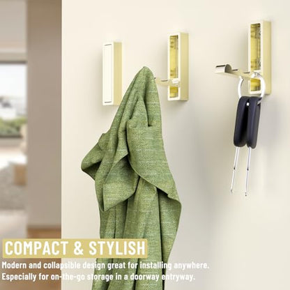 Wall Hooks for Hanging Coat, Heavy Duty Metal Hooks with Folding Storage Foldable Wall Hooks for Entryway Bathroom Kitchen Bags Towels Closet, 4Pcs Gold - color: 4-Gold