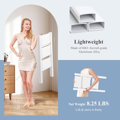 3 Step Ladder, Folding Step Stool with Wider Pedal, Anti-Slip Feet & Non Slip Stripes, Aluminum Sturdy Material, 300Lbs Capacity, Elegant Look of Modern White Better Matches Your Home - color: White, size: 3 Step