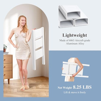 3 Step Ladder, Folding Step Stool with Wider Pedal, Anti-Slip Feet & Non Slip Stripes, Aluminum Sturdy Material, 300Lbs Capacity, Elegant Look of Modern White Better Matches Your Home - color: White, size: 3 Step