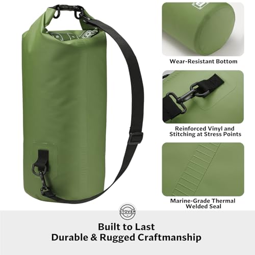 STOVER 5/10/25/30/40/55L Waterproof Dry Bag- Roll-Top Backpack w/Phone Case- Kayaking, Hiking, Camping, Boating- Men/Women - color: 10l Green, size: 10L