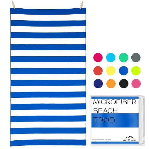 Your Choice Microfiber Beach Towel, Sand-Free Quick Dry Travel Towel, Oversized Compact Lightweight Recycled Towel for Pool Camping(67"x35"/60"x30") - color: Y-blue Stripes, size: Extra Large(67x35")