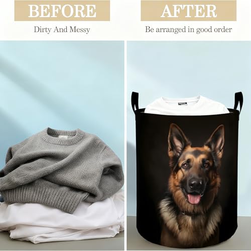 German Shepherd Dog Laundry Basket Hamper for Boys Girls Kids Adults, Foldable Waterproof Oxford Clothes Storage Bin, Pet Organizer for Bedroom Bathroom Room Decor 19.7"x15.8" - style: German Shepherd