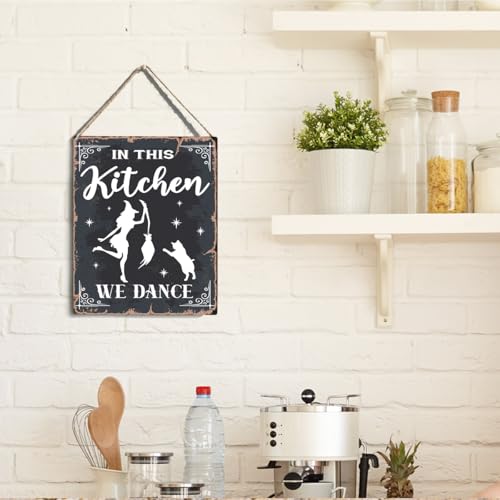 wall-pediments MP 480 In This Kitchen We Dance Witch & Cat Plaque, 6.7 x 10 Inches Witchy Kitchen Decor - color: Generic 9965