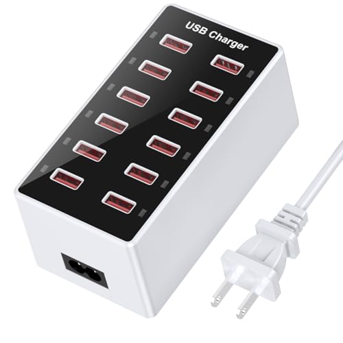 Cell Phone Wall Charger USB Charging Station for Multi 12 Ports Power Strip Charging Hub Smart Plug Charge Block Desk Device Dock for iPhone 15/14/13/iPad iPod Galaxy Watches Android Phones - color: Black, size: 12A